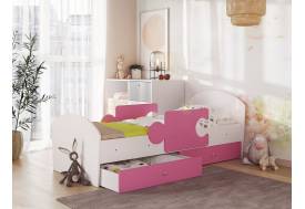 Кровать Мозаика с бортиками и ящиком белый с розовым