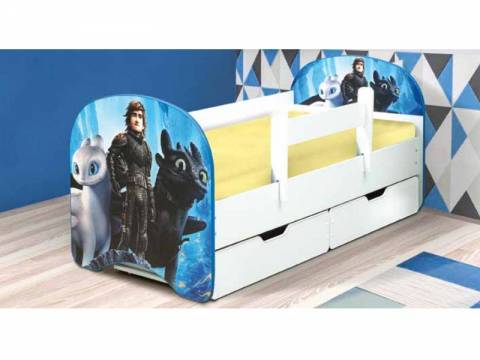 Кровать детская с фотопечатью с 2-мя ящиками Драконы