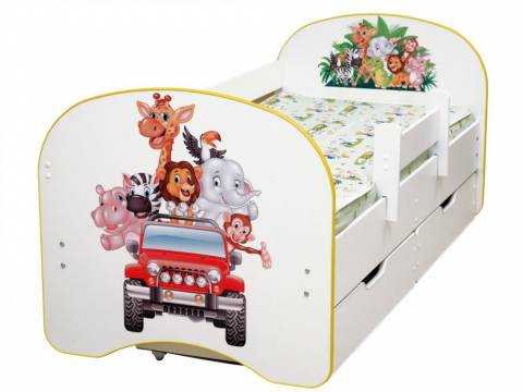 Кровать детская с фотопечатью с 2-мя ящиками Зоопарк
