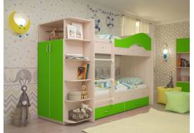 Двухъярусная кровать со шкафом Мая щиты лайм
