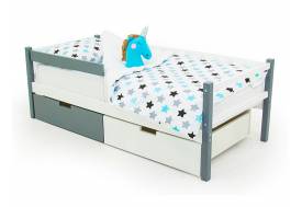 Кровать-тахта Svogen с ящиками и бортиком графит-белый