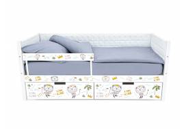 Кровать-тахта Svogen мягкая с ящиками и бортиком с фото белый/львята