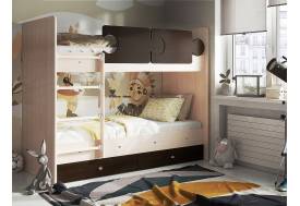 Кровать двухъярусная Тетрис латы с бортиками дуб млечный-венге