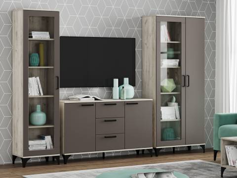 Гостиная Марсель Софт Графит, корпус Дуб Крафт Серый