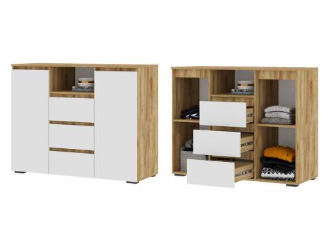 Комод Хелен КМ 01 Дуб Крафт золотой/Белый шагрень