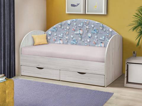 Кровать с продольной мягкой спинкой Софа №11 шарики