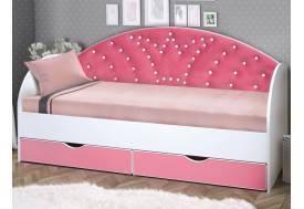 Кровать с продольной мягкой спинкой Корона №1 800х1900 мм розовая