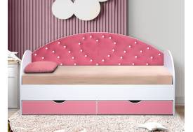 Кровать с продольной мягкой спинкой Сердце №1 800х1900 мм розовая
