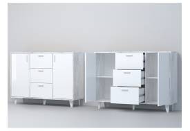 Комод Эго К-2 2 ящика бетон светлый/белый глянец на ножках