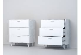 Комод Эго К-3 3 ящика бетон светлый/белый глянец на ножках