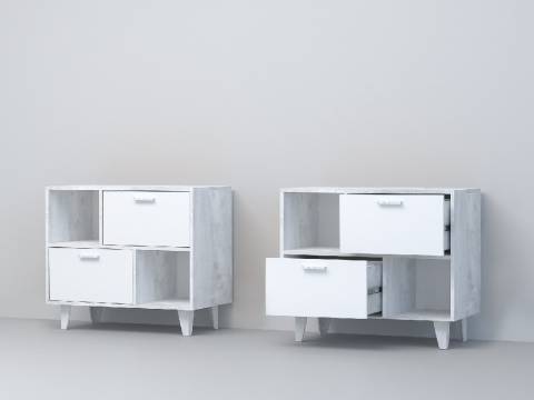 Тумба Эго Т-1 2 ящика бетон светлый/белый глянец на ножках