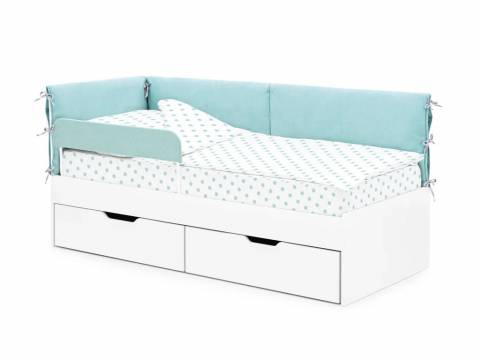 Детская мягкая кровать Denvas с бортиком и ящиками эвкалипт
