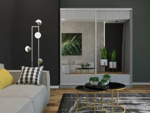 Шкаф-купе Юлия 2000 комбинированный рельефный МДФ/зеркало