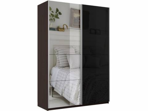 Шкаф-купе Прайм 2-х дверный 1600 Зеркало/Стекло Черное Венге