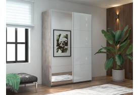 Шкаф-купе Прайм 2-х дверный 1400 Зеркало/Стекло Белое Бетон