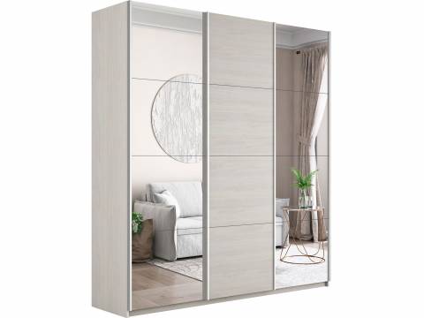 Шкаф-купе Прайм 3-х дверный 1800 два Зеркала/ДСП Ясень Анкор Светлый