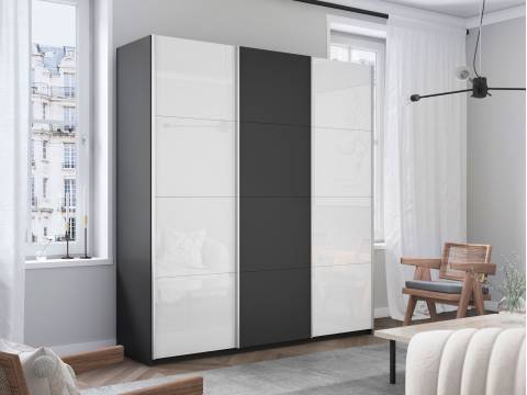 Шкаф-купе Прайм 3-х дверный 1800 два Стекла Белые/ДСП Серый Диамант