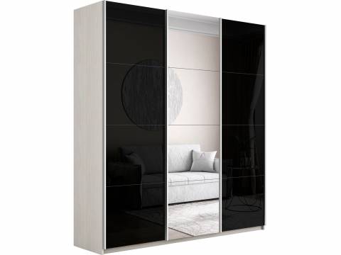 Шкаф-купе Прайм 3-х дверный 2100 два Стекла Черные/Зеркало Ясень Анкор Светлый
