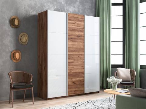 Шкаф-купе Прайм Широкий 3-х дверный два белых стекла/ДСП Крафт табачный