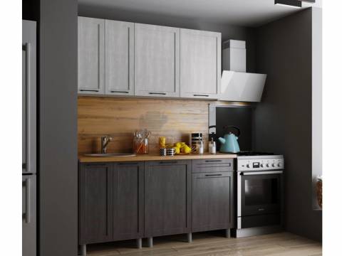 Кухня Кальяри 1600 МДФ Холст Натуральный/Холст Грей без столешницы