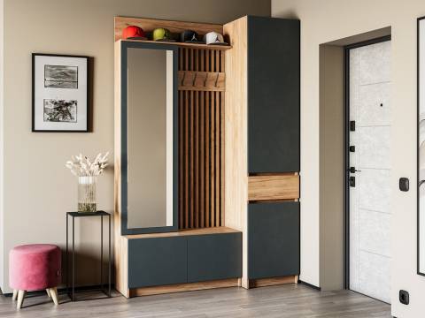 Модульная прихожая Стоуби с пеналом фасад серый графит