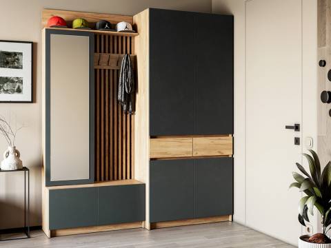 Модульная прихожая Стоуби с двухдверным шкафом фасад серый графит