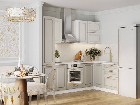 Кухонный гарнитур Кварц Грей Софт-Милк софт 2400х1600 мм