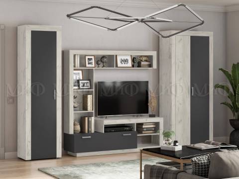 Гостиная модульная Ангара Графит, Дуб Крафт Белый