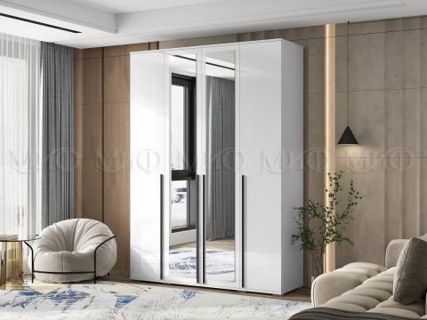 Шкаф 4-х створчатый Норд 1600 с зеркалами белый глянец