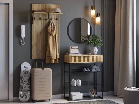 Прихожая Мебельсон К15 дуб крафт золотой/черный муар