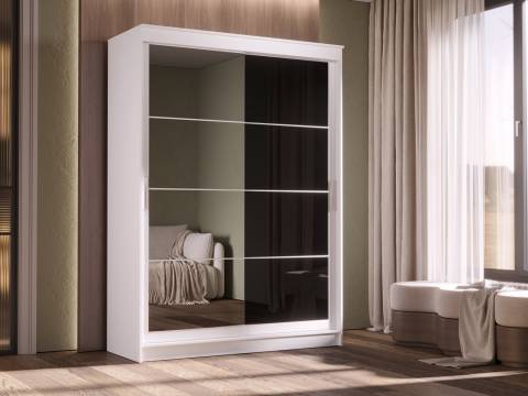 Шкаф-купе Гранд-1 1600 Белый гладкий-двери Зеркало-Лакобель черный