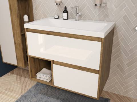 Тумба с раковиной Monaco Wood 800 2 ящика с нишей