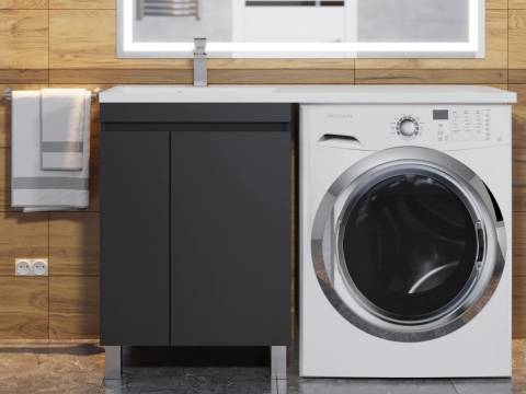 Тумба с раковиной Uperwood Magenta 60-120 см напольная черная с дверцами левая