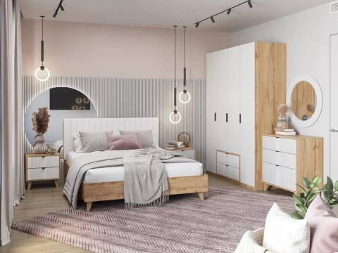 Спальня Лаура Дуб вотан/Белый шагрень