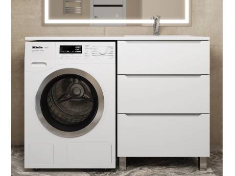 Тумба под стиральную машину Uperwood Tanos 60 см, напольная, 3 ящика, белая