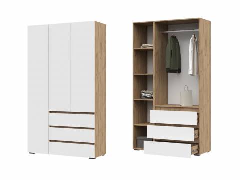 Шкаф с ящиками Хелен 3-х створчатый ШК 06 Дуб крафт золотой-Белый шагрень