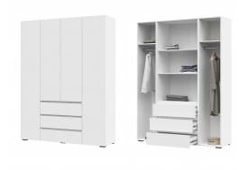 Шкаф с ящиками Хелен 4-х створчатый ШК 05 Белый шагрень