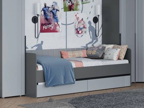 Кровать с 2 ящиками Вита тёмно серый лофт