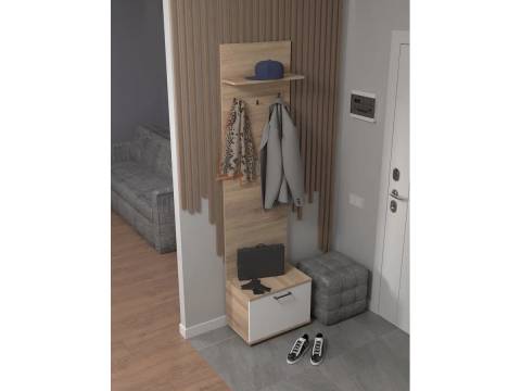 Тумба с вешалкой в прихожую арт. 181 дуб сонома/белый