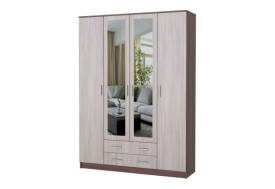 Шкаф Квадро 4х-створчатый с 2мя ящиками с 2мя зеркалами