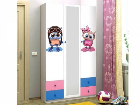 Шкаф трехдверный с зеркалом и фотопечатью Совята 3.1