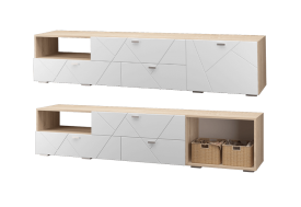 Тумба под ТВ 3 ящика 1 дверь Скайлайн белый шагрень